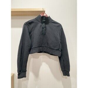 T Alexander Wang Womens M Black Long Sleeve French Terry Henley Crop Sweatshirt